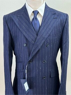 Navy Pinstripe Double-Breasted Men's wool suit